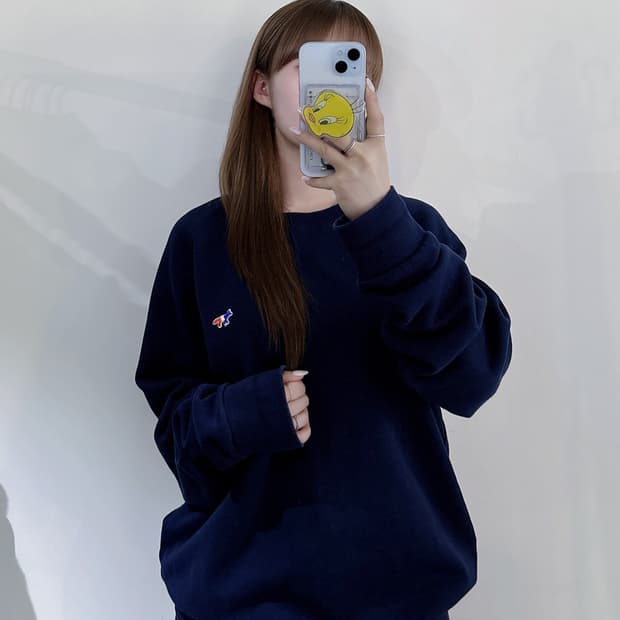 메종키츠네 네이비 트리컬러 폭스 맨투맨