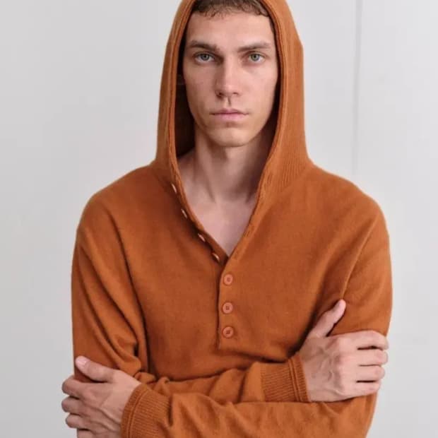 M) colorcolor button hoodie orange