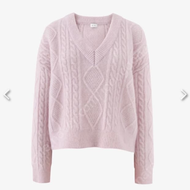 시에 모헤어 로우 케이블 크롭 니트 핑크베일