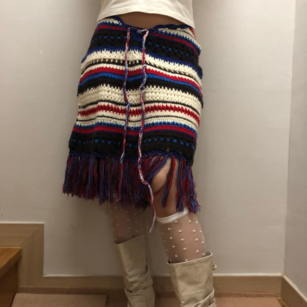 빈티지 보헤미안 믹스 컬러 투웨이 니트 스커트