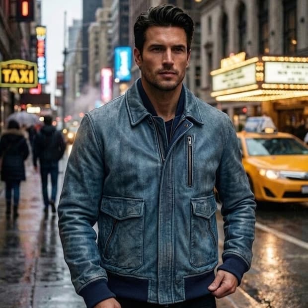 듀퐁(S.T. Dupont) 최고급 블루종 가죽자켓 데님스타일(110)