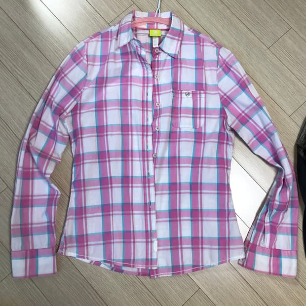 M 아디다스 분홍 하늘 체크 셔츠 남방