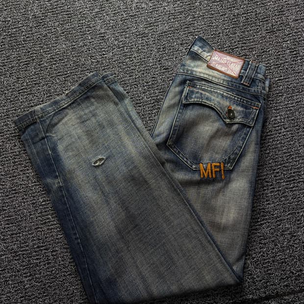 00s 마자플라바 y2k 빈티지 와이드 워싱 커브드 데님 팬츠 1433