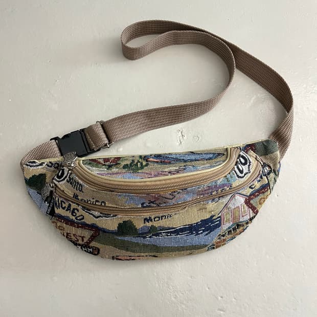 빈티지 Route 66 테피스트리 웨이스트 백 힙색