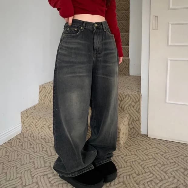 보통의날 OOTJ 버킷 빈티지 워싱 와이드 데님 롱팬츠 블랙s