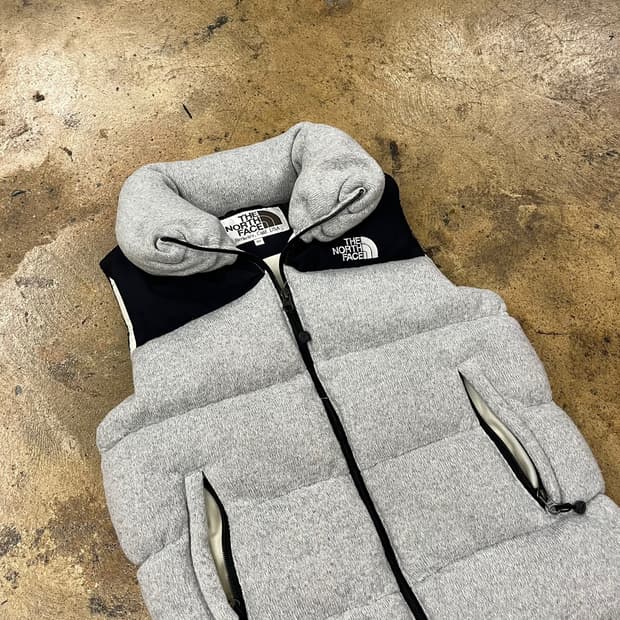 노스페이스 그레이 블랙 배색 면 코튼 패딩 조끼 80