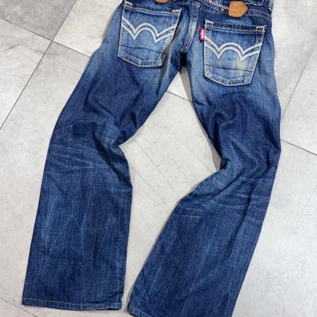 에드윈 블루트립 빈티지 스티치 백버클 워싱 데님 팬츠 바지