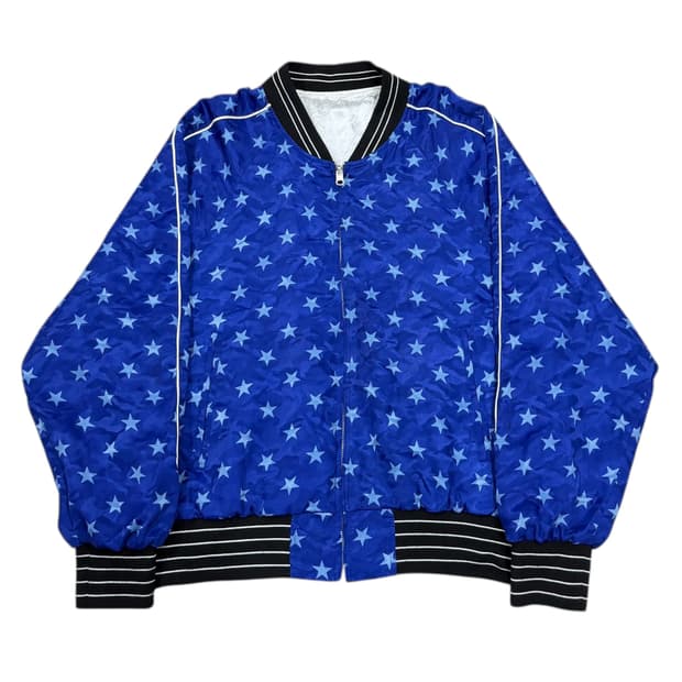 GYEONG 경 리버서블 별 스타 프린트 봄버 자켓 블루 화이트