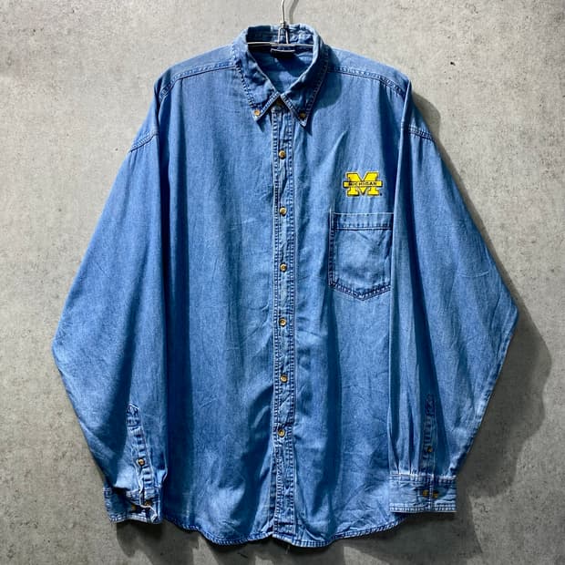 [XL] 90s True Fan 트루 팬 미시간 자수 오버핏 데님셔츠