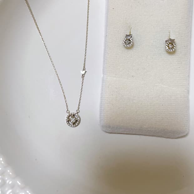 세트특가/티르리르 튤리 목걸이 귀걸이 세트 실버925 시그니처튤립 큐빅