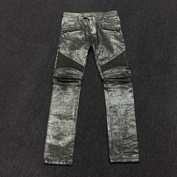 발망 14s 메탈릭 블랙실버 워싱 코팅데님 팬츠