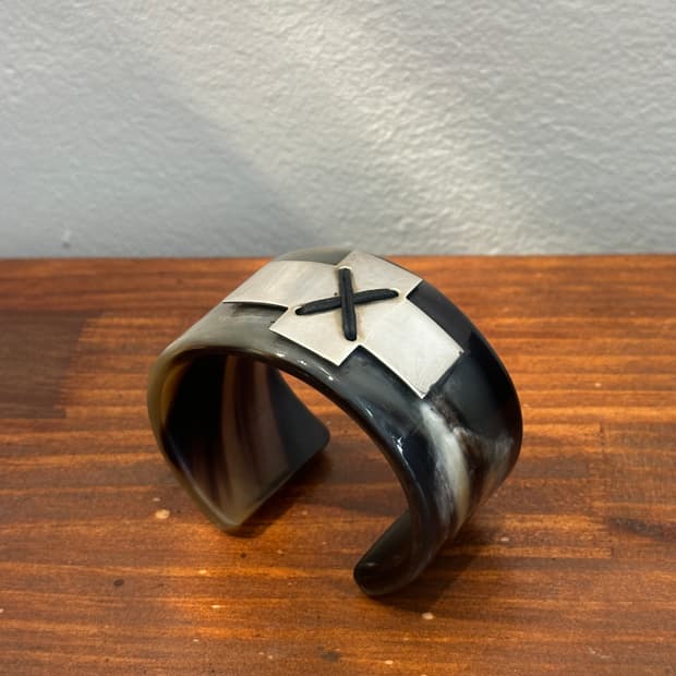 Vintage Horn & 925 Silver Cross Bangle