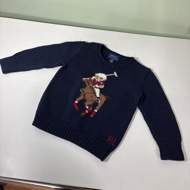 3T 폴로키즈 네이비 베어포니자수 면니트