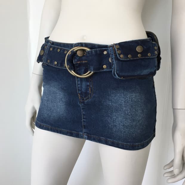 Studded Belt denim Mini Skirt