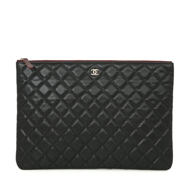샤넬 캐비어 클러치 라지 CC 골드 블랙 파우치 A82552