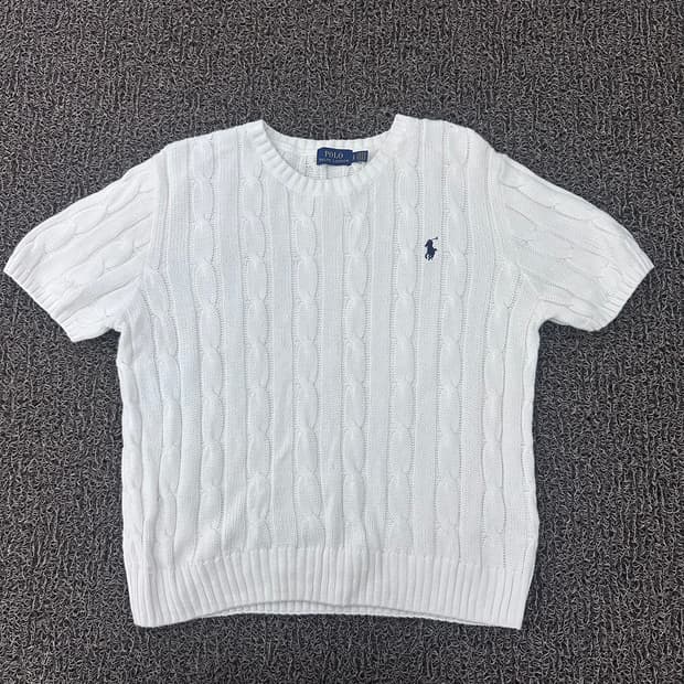 POLO 폴로 랄프로렌 여성 꽈배기 케이블 반팔 니트 화이트 S