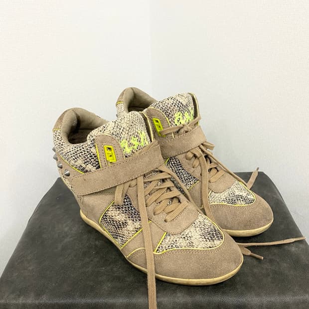 Ash Snake Skin Studded Wedge Sneakers