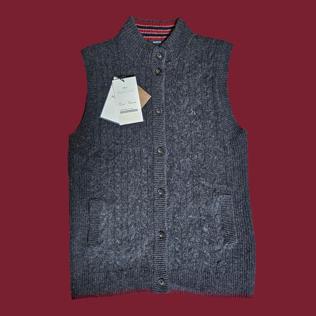 헤지스 미착용/울캐시미어 혼방/차콜 케이블 여성니트 조끼 베스트 55
