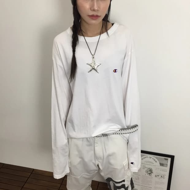 Champion Logo White Long Sleeve
