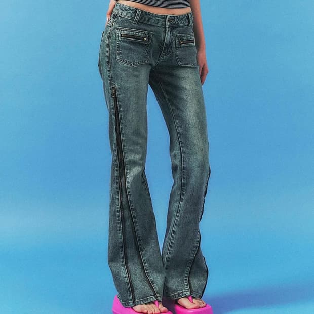 스키즘인듀싱) ZIPPER FLARED JEANS BLUE M