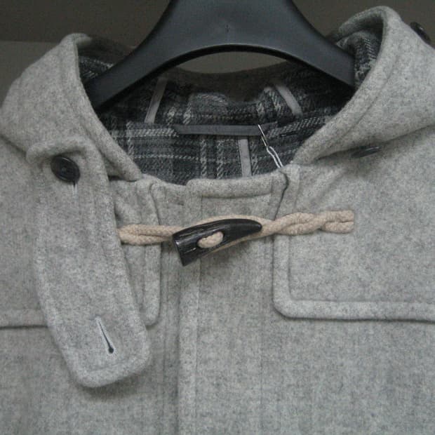 빈티지 후드 더플 체크 코트 라이트 그레이