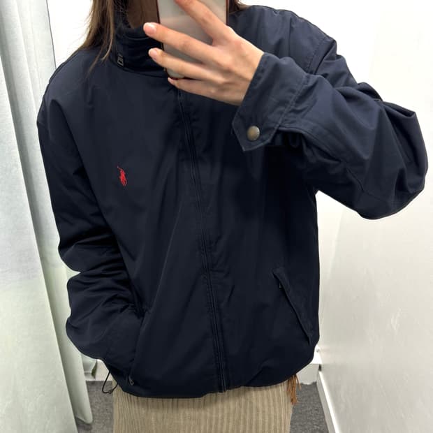 폴로 네이비 폴리쉘 기모안감 블루종 자켓