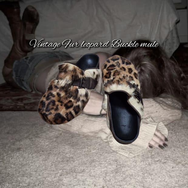 Vintage Fur leopard Buckle mule