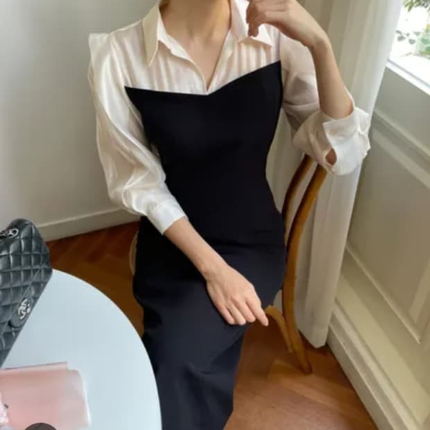 Marant 배색 셔츠 롱원피스