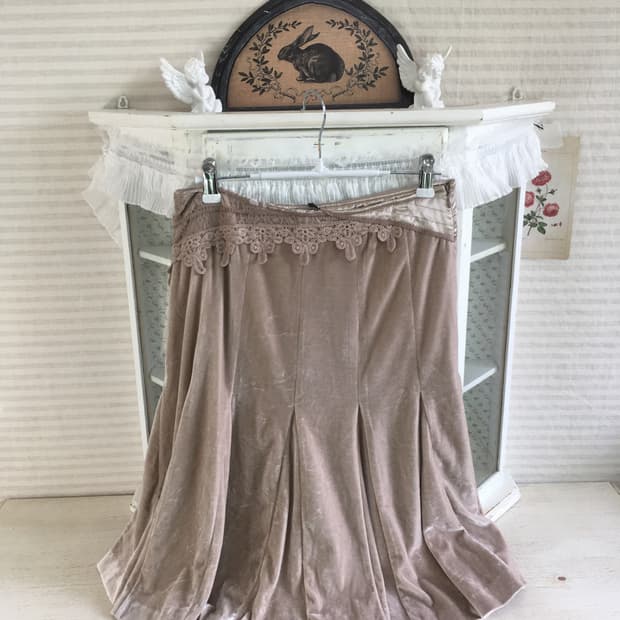 jpn vintage 레이스 벨루아 미디 스커트