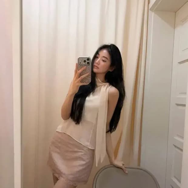 씨어 Seer lotion tie blouse 파우더 로즈 스커트 세트