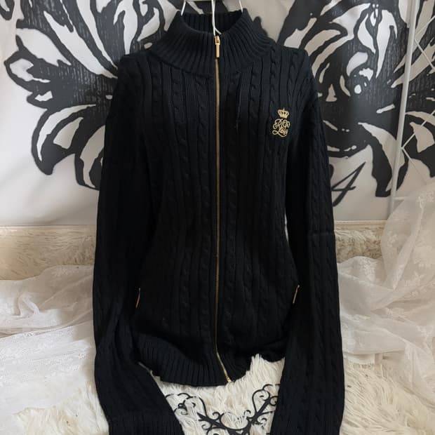 • Polo Black Cable Knit Zip-Up