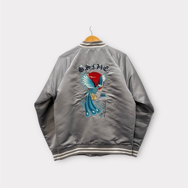 VIntage 스카잔 새틴 바시티 자켓 블루종 L 실버