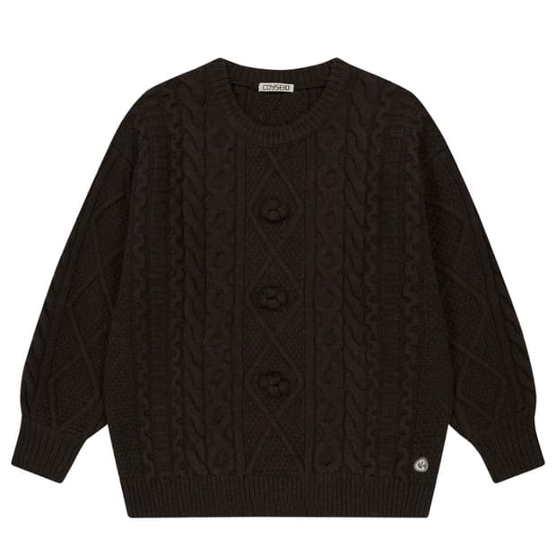 Coyseio 코이세이오 폼폼 케이블 니트 브라운