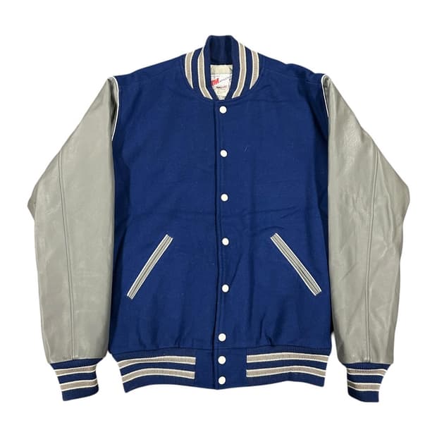 2XL) TM 애슬레틱스 USA 블루 그레이 레더 슬리브 울 바시티 자켓