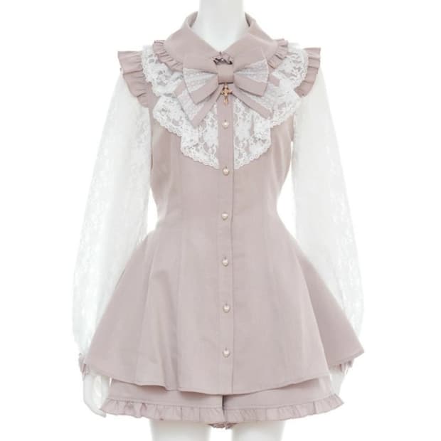 시크릿허니 러플 소매 레이스 긴팔 핑크 판매