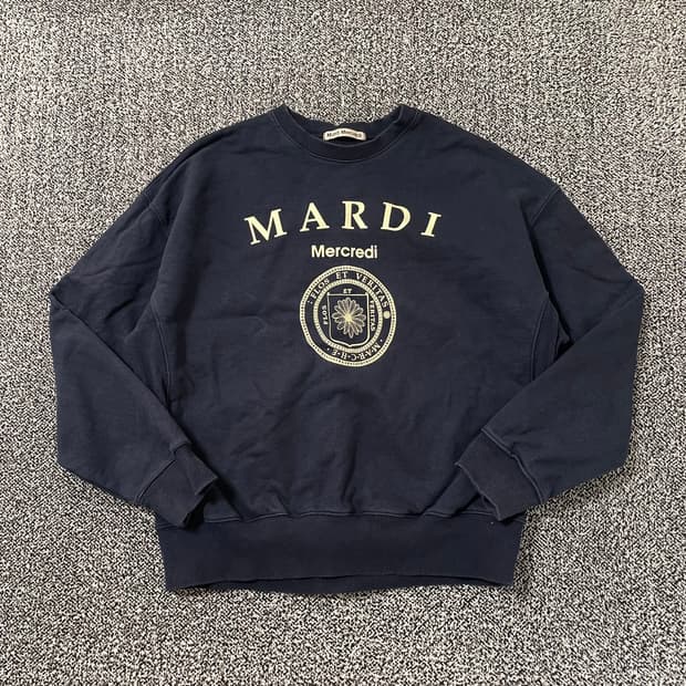 빈티지9. 마르디메크르디 센터 빅 스펠 로고 맨투맨 스웻셔츠 네이비