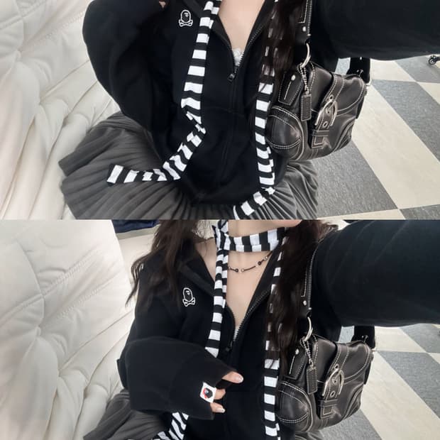 베이프 해적사루 블랙 폴리 후드집업 