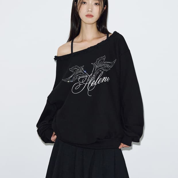 헬레네파리스 엔젤 레터링 원 숄더 스웨트 셔츠 블랙