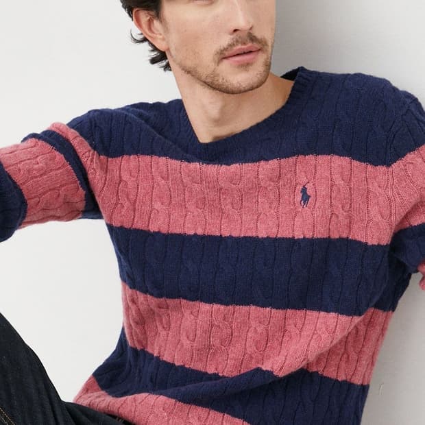 [XL] 폴로 랄프로렌 울캐시미어 스트라이프 케이블 니트 스웨터