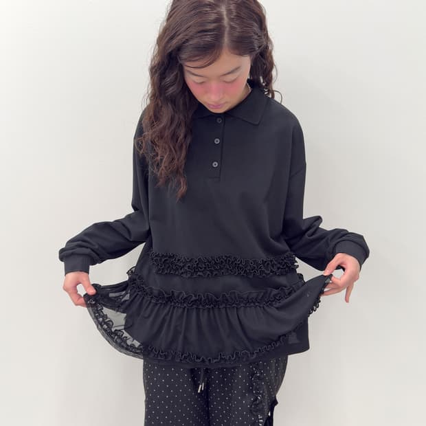 타입서비스 Frilled Hem Collar Top 프릴 티셔츠