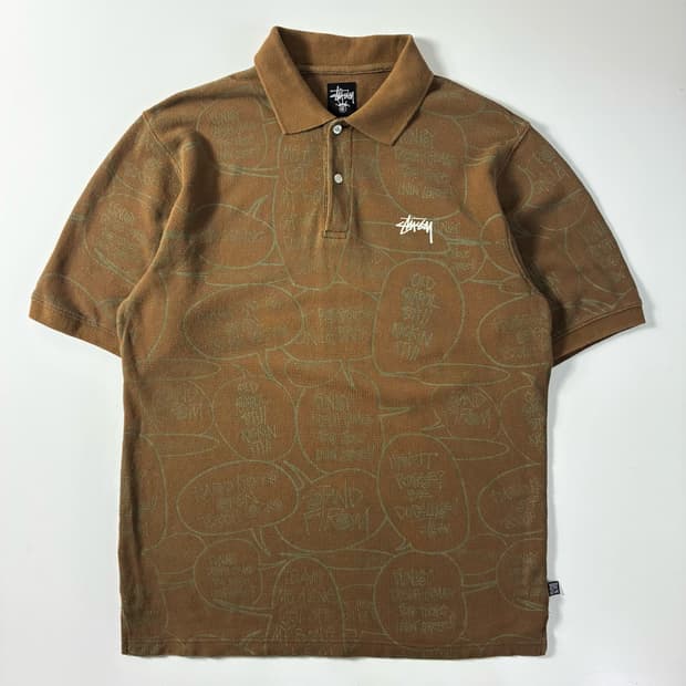 Stussy  스투시 00,s 코튼 스피치 버블 브라운 카라 티셔츠
