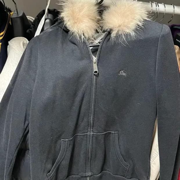 버버리 블루라벨 퍼 후드집업