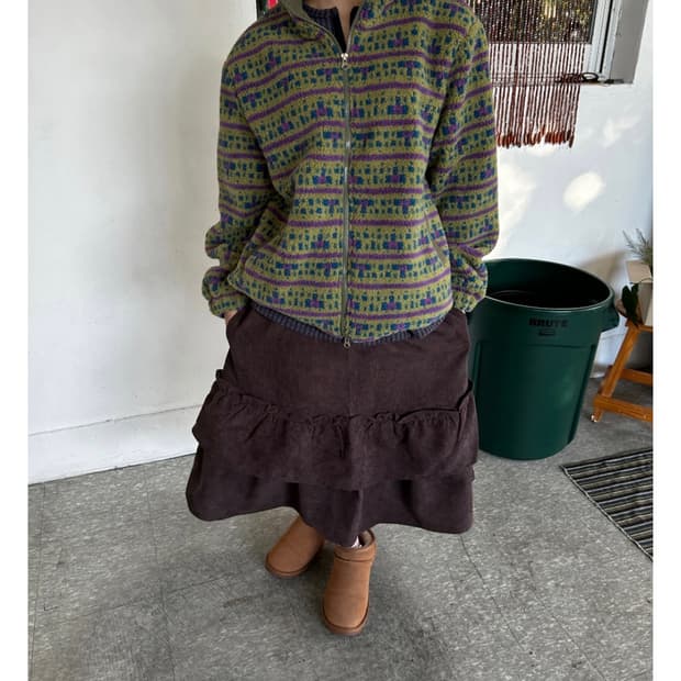 가든페이지 빈티지 패턴 플리스 집업 자켓 mist bloom fleece