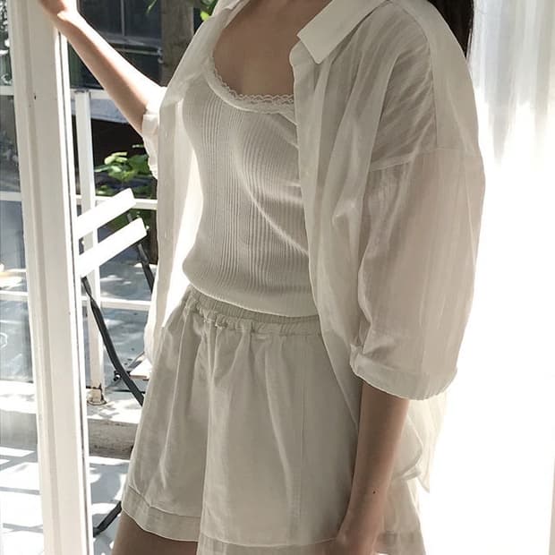 아카이브제이투유 레이스 코튼 미드 셔츠