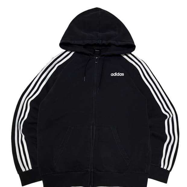 아디다스 블랙 삼선 후드집업