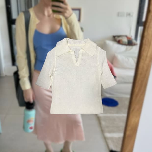 ribbed half sleeve knit top