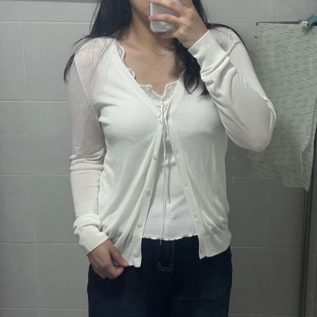 일본 유니클로 텐셀 여름 브이넥 가디건 (L)