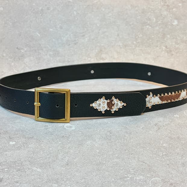 Oribell 에스닉 카우 송치털 애로우 스터드 y2k 웨스턴 가죽 벨트