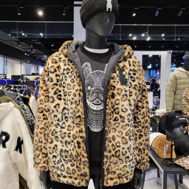 남성 라이프워크  레오파드후드 리버시블 롱패딩L