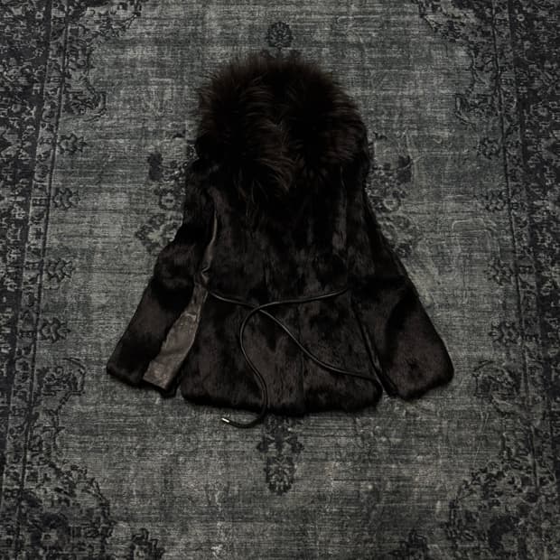 Unknown real fur trimming leather jacket